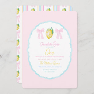 Preppy Girls Summer Lemon First Birthday Invitation