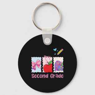 Preppy Girly Back To School Hello Second Grade Tea Key Ring