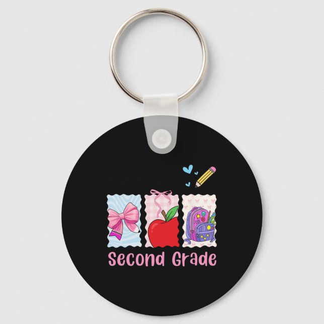 Preppy Girly Back To School Hello Second Grade Tea Key Ring (Front)