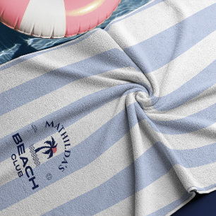 Preppy Girly Blue Beach Club Birthday Towel