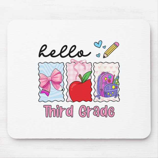 Preppy Girly Ck To School Hello Third Grade Teache Mouse Mat (Front)