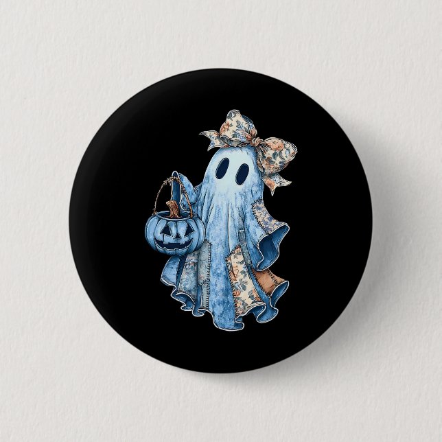 Preppy Girly Coquette Bow Patchwork Ghost Fall Hal 6 Cm Round Badge (Front)