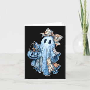 Preppy Girly Coquette Bow Patchwork Ghost Fall Hal Card