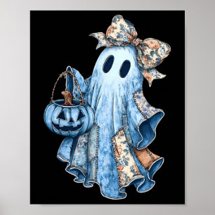 Preppy Girly Coquette Bow Patchwork Ghost Fall Hal Poster