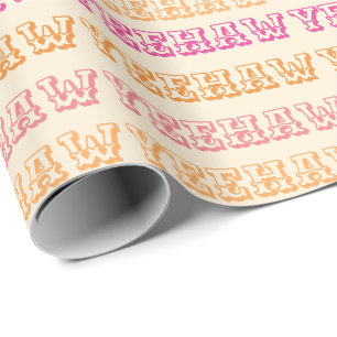 Preppy Girly Cowgirl Yeehaw Orange Hot Pink Wrapping Paper