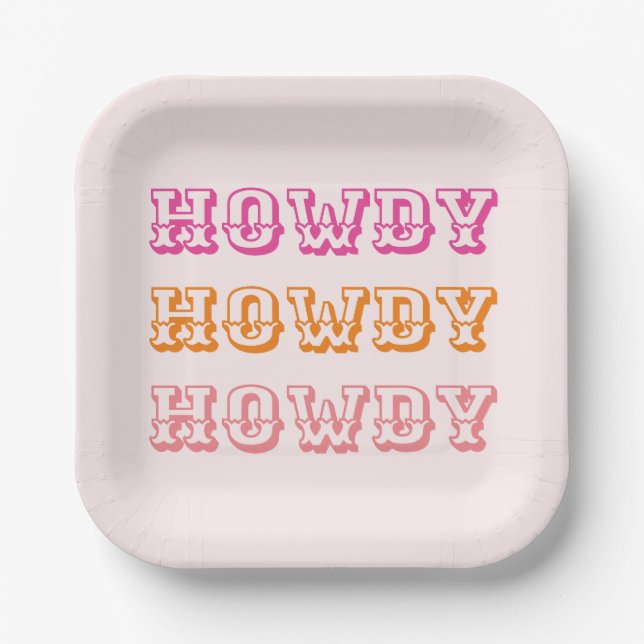 Preppy Girly Howdy Hot Pink Orange  Paper Plate (Front)