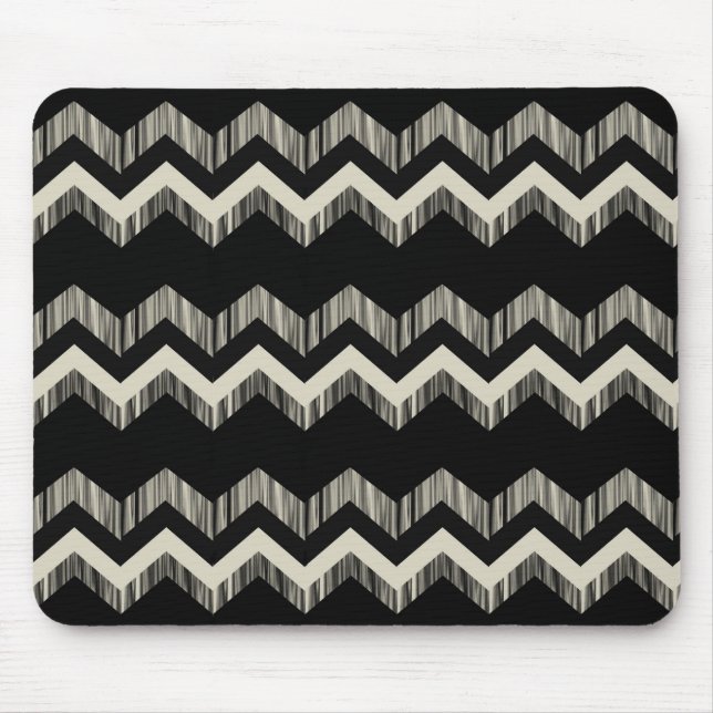Preppy Girly Pattern Black And Grey Chevron Mouse Mat (Front)