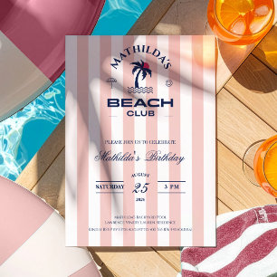 Preppy Girly Pik Beach Club Birthday Invitation