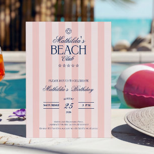 Preppy Girly Pink Beach Club Birthday Invitation