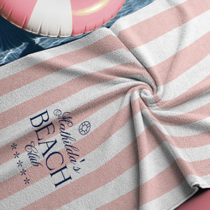 Preppy Girly Pink Beach Club Birthday Towel