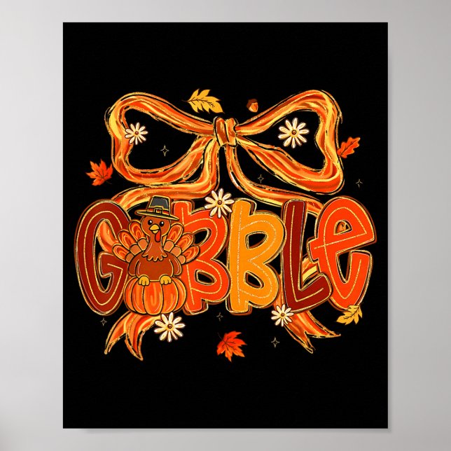 Preppy Gobble Coquette Bow Turkey Thanksgiving Fal Poster (Front)
