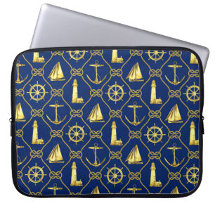 Preppy Gold and Blue Nautical Rope Anchor Sailboat Laptop Sleeve