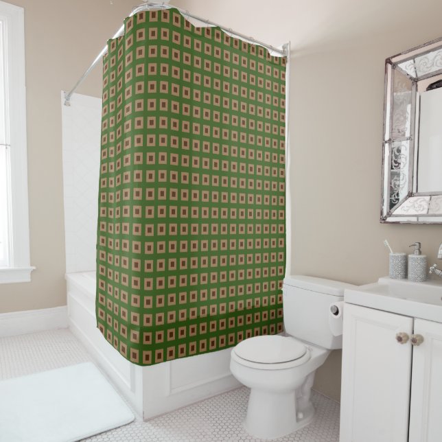  Preppy Gold and Bronze Geometric Grid Pattern  Sh Shower Curtain (In Situ)