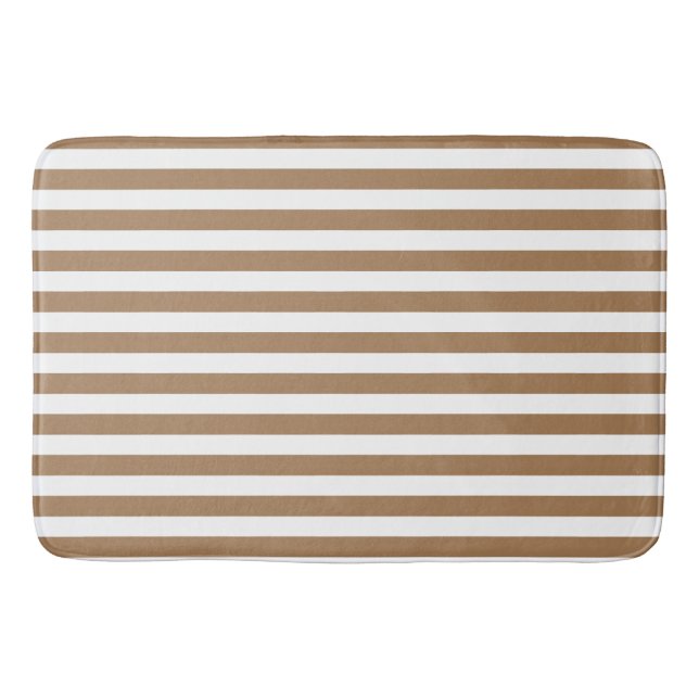  Preppy Gold and White Stripes Geometric Pattern Bath Mat (Front)