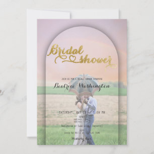 Preppy Gold Handwritten Heart Photo Bridal Shower Invitation