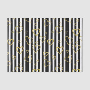 Preppy Gold Hearts Stripe Pattern Tissue Paper