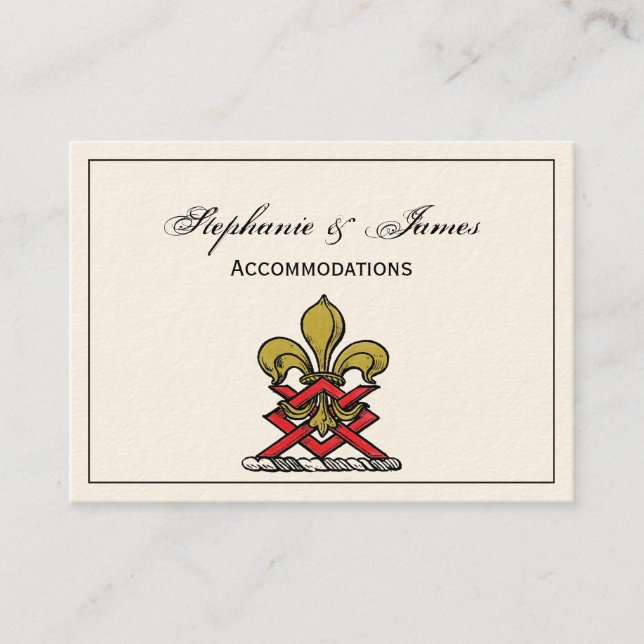 Preppy Gold Red Heraldic Crest Fleur de Lis Emblem Business Card (Front)