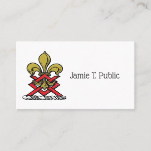 Preppy Gold Red Heraldic Crest Fleur de Lis Emblem Business Card