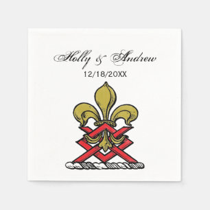 Preppy Gold Red Heraldic Crest Fleur de Lis Emblem Napkin
