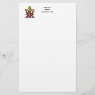 Preppy Gold Red Heraldic Crest Fleur de Lis Emblem Stationery