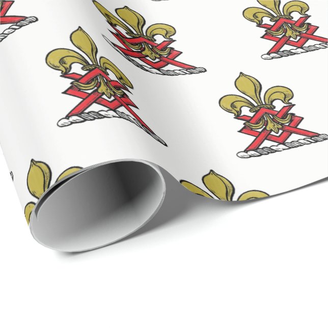 Preppy Gold Red Heraldic Crest Fleur de Lis Emblem Wrapping Paper (Roll Corner)
