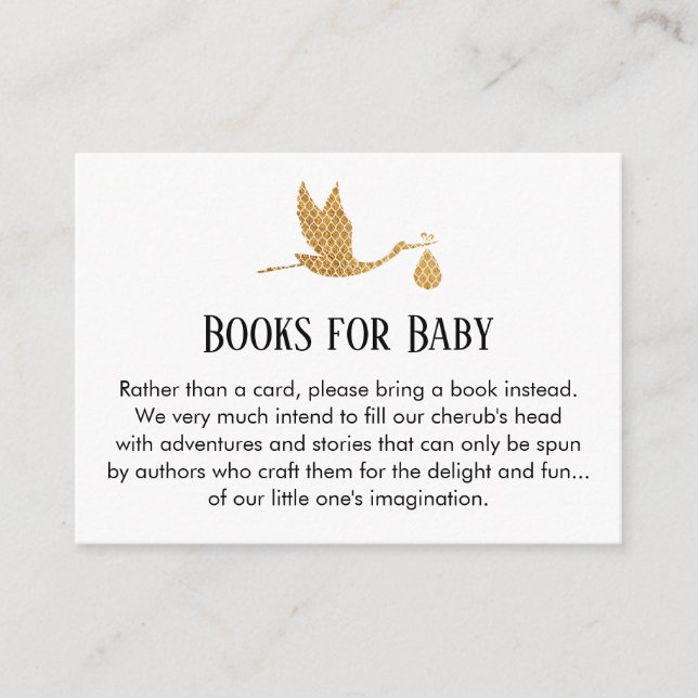 Preppy Gold Stork Book Request Insert Cards (Front)