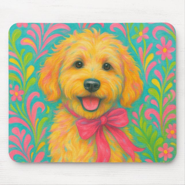 Preppy Golden Doodle Mouse Mat (Front)