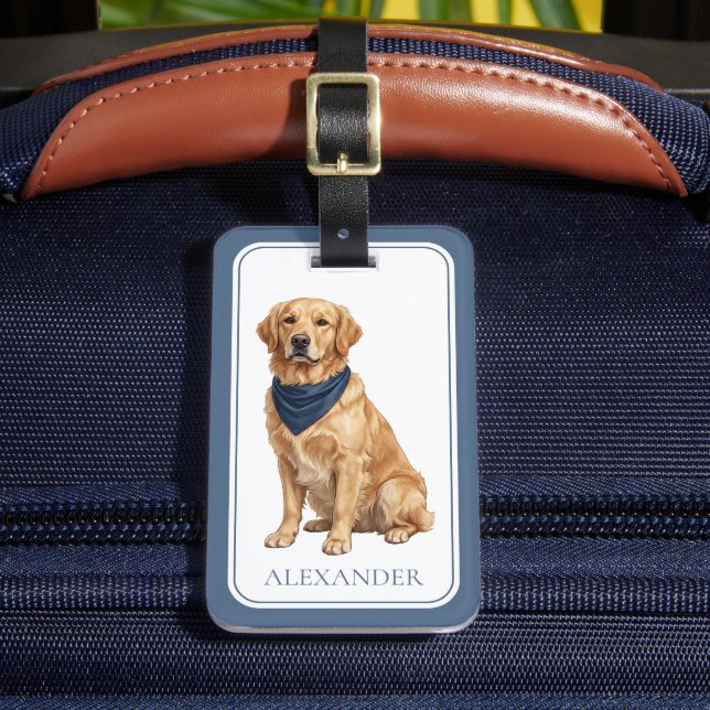 Preppy Golden Retriever Luggage Tag (Front Insitu 2)