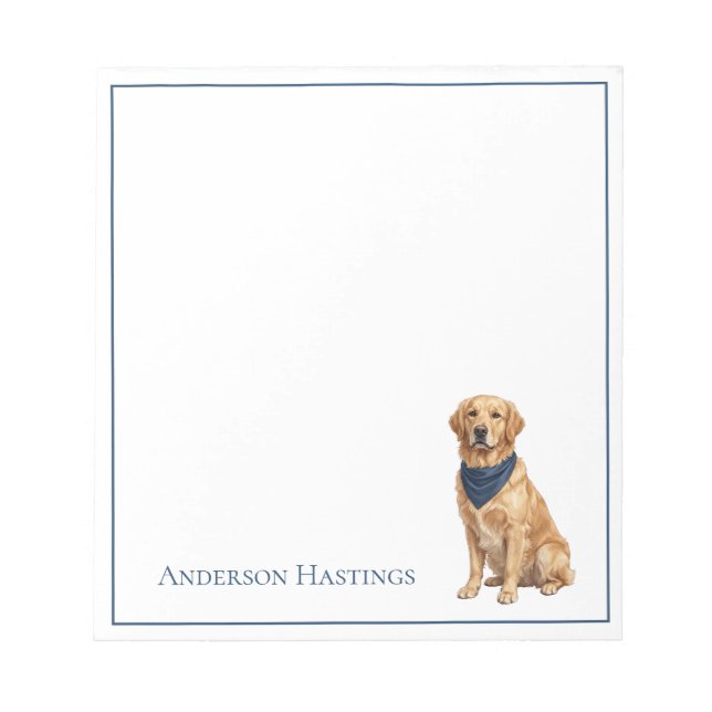 Preppy Golden Retriever Personalised Notepad (Front)