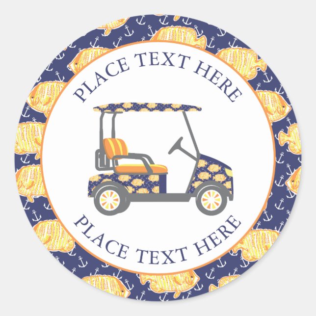 Preppy Goldfish Golf Cart Classic Round Sticker (Front)