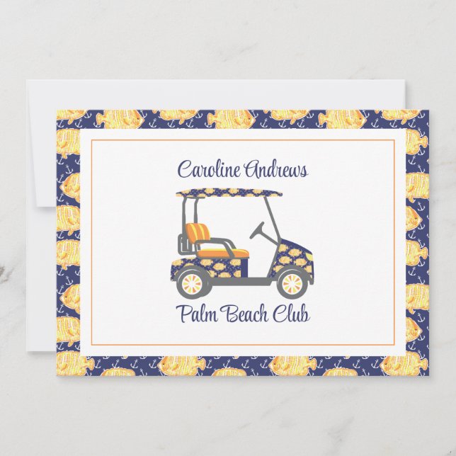 Preppy Goldfish Palm Beach Golf Cart Thank You Card (Front)