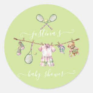 Preppy Golf Baby Shower Clothesline Classic Round Sticker