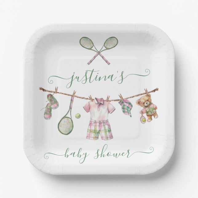 Preppy Golf Baby Shower Clothesline Paper Plate (Front)