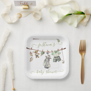 Preppy Golf Baby Shower Clothesline Paper Plate