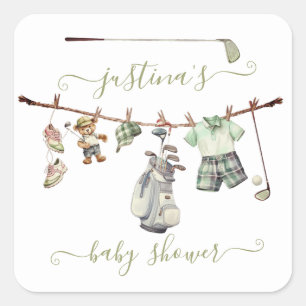 Preppy Golf Baby Shower Clothesline Square Sticker