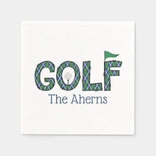 Preppy Golf Blue Green Argyle Custom Napkin