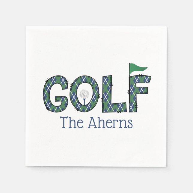 Preppy Golf Blue Green Argyle Custom  Napkin (Front)