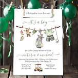 Preppy Golf Boy Baby Shower Invitation<br><div class="desc">Watercolor "A little putter is on the way" Golf Baby Shower clothesline with golfing icons such as shoes, golf bag, cart, irons, drivers and putters, cute preppy outfit and teddy bear. with colours of greens, tan and a little pink. This one is for a Baby Shower, but you can change...</div>