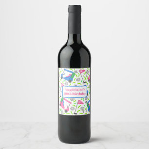 Preppy Golf Cart Personalised Birthday Shower Wine Label