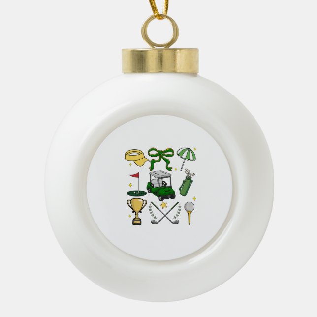 Preppy Golf Coquette Ceramic Ball Christmas Ornament (Front)