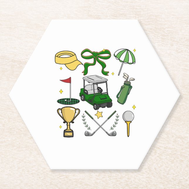 Preppy Golf Coquette Paper Coaster (Front)