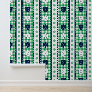 Preppy Golf Crest Gingham in Green & Navy Wallpaper
