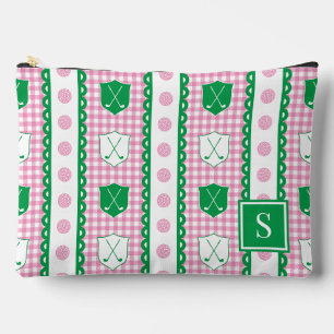 Preppy Golf Crest Gingham - Pink & Green Accessory Pouch