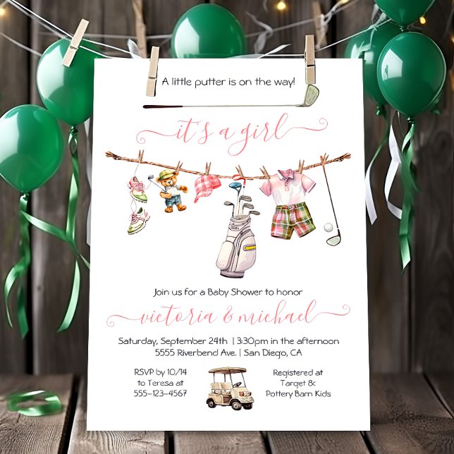 Preppy Golf Girl Baby Shower Invitation (Creator Uploaded)