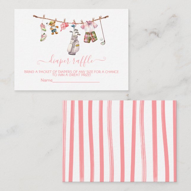 Preppy Golf Girl clothesline Diaper Raffle card (Front/Back)