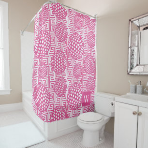 Preppy Golf Greek Key - Classic Hot Pink & White Shower Curtain