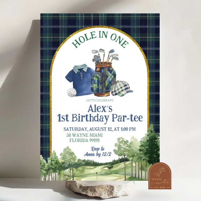 Preppy Golf Hole in One First Birthday Invitation (Creator Uploaded)