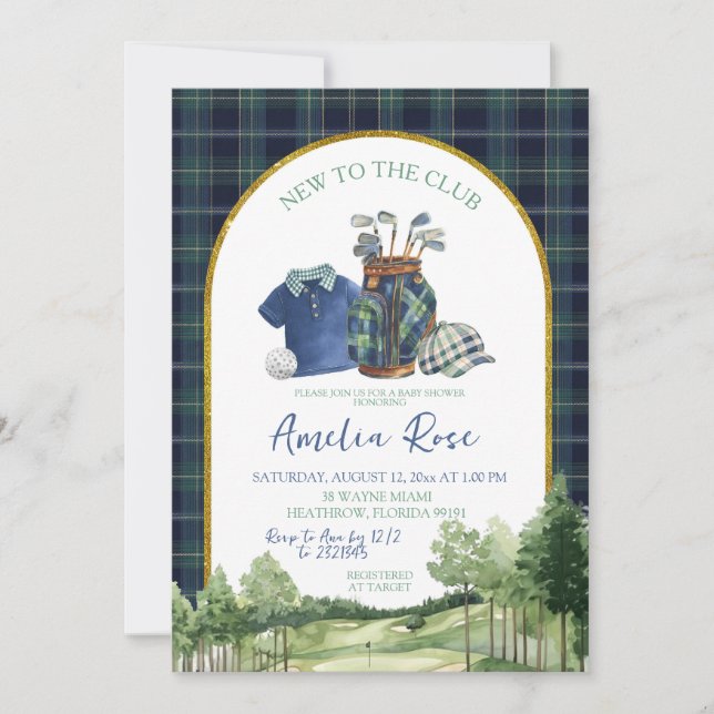 Preppy Golf New to the Club Baby Shower Invitation (Front)