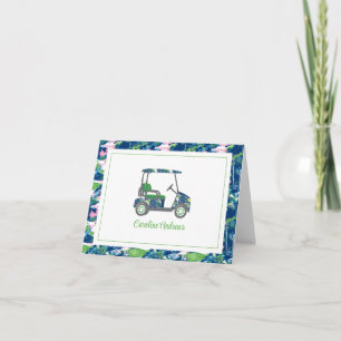 Preppy Golf Pattern Palm Beach Golf Cart Thank You Card