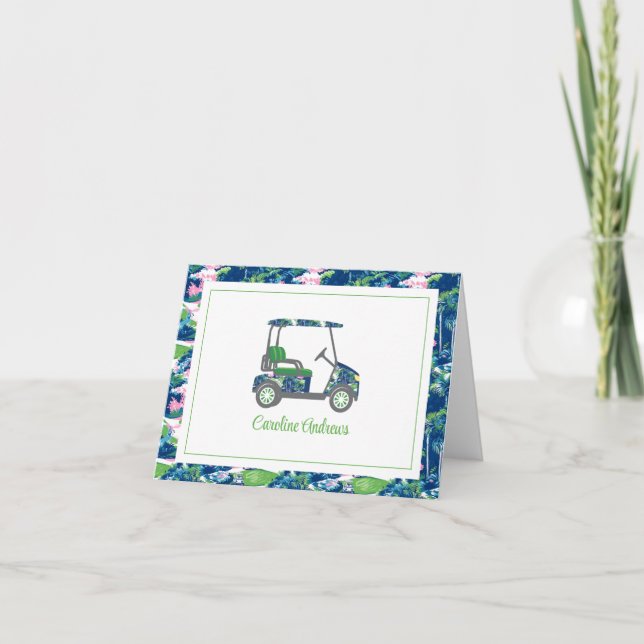 Preppy Golf Pattern Palm Beach Golf Cart Thank You Card (Front)